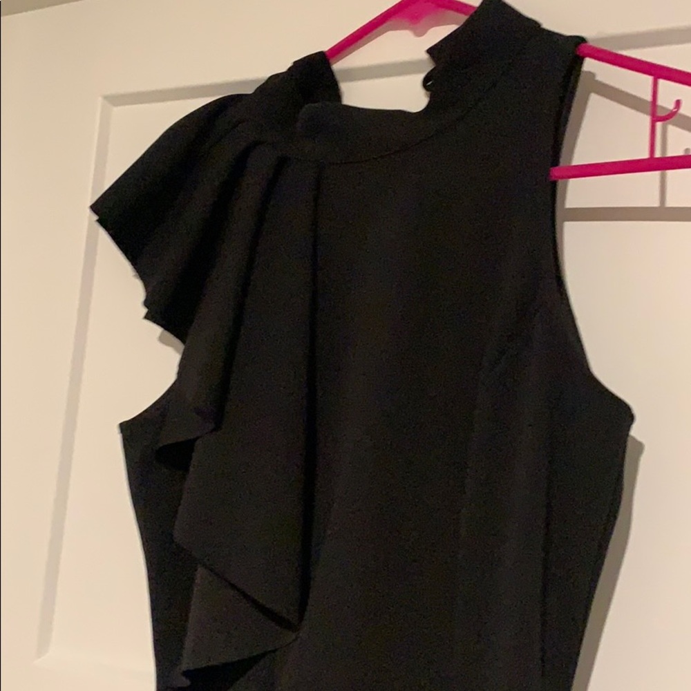 Ruffle shoulder black mini dress - Picture 2 of 2
